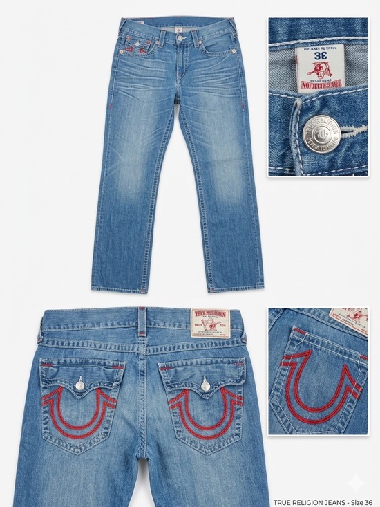 True Religion Other - True Religion light blue denim jeans with red stitch detail